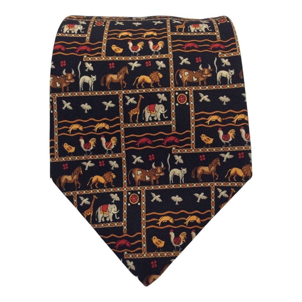 Salvatore Ferragamo Black Animals Print Silk Tie Italy 57”/3".3/4 Ex Cond